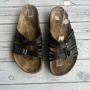 Birkenstock Black Leather Strappy Slide Sandals Womens 38 Boho Granola Girl